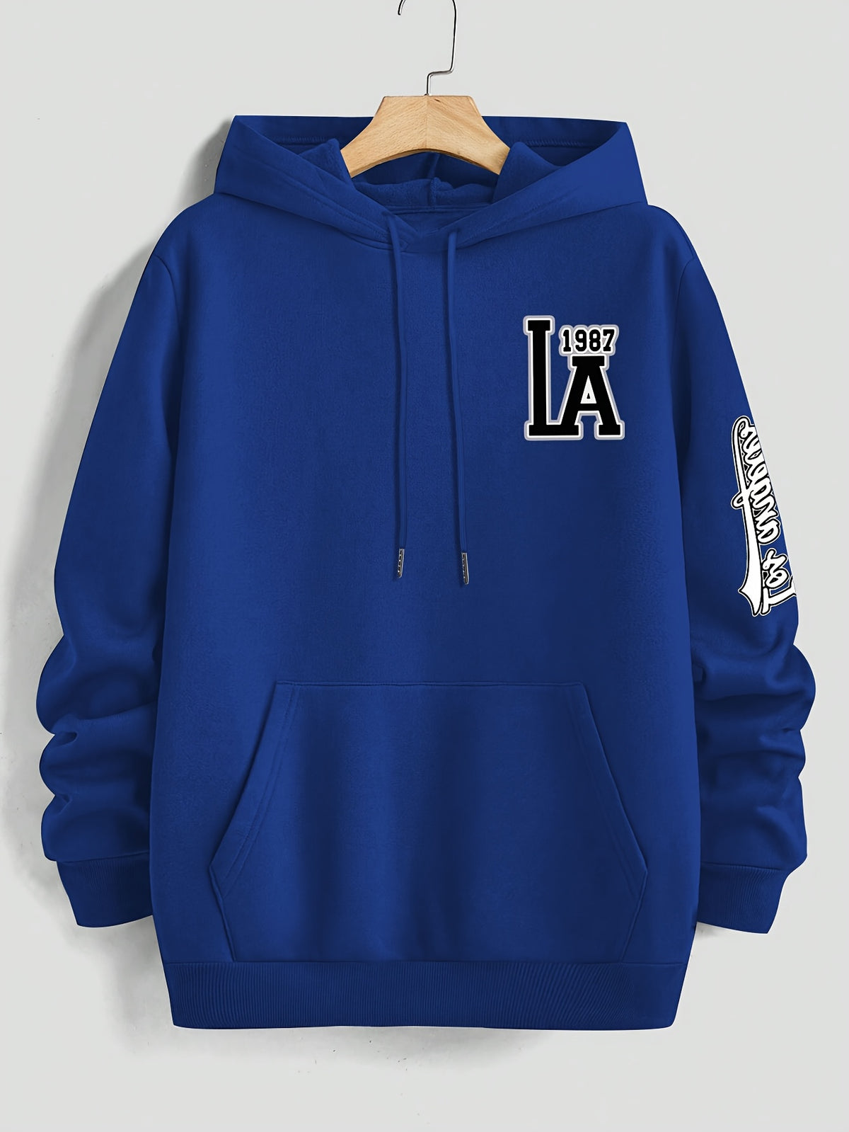 American Vintage Los Angeles  Style Hoodie, High Street Fashion LOS ANGELES Trendy Sweatshirt for Men - Blue