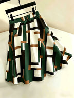 Women'S High-Waist Daily Casual Versatile Elegant Geometric Pattern Spring And Summer Knee-Length Skirt - Khaki