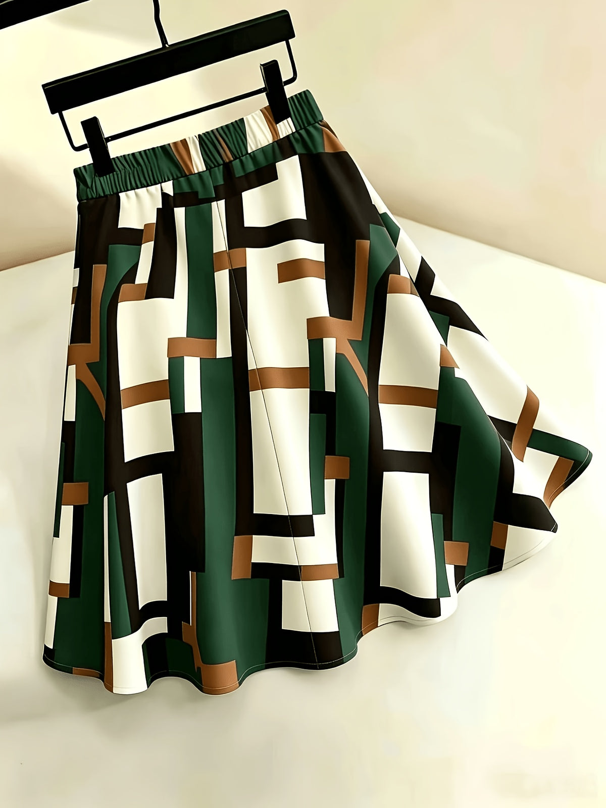 Women'S High-Waist Daily Casual Versatile Elegant Geometric Pattern Spring And Summer Knee-Length Skirt - Khaki