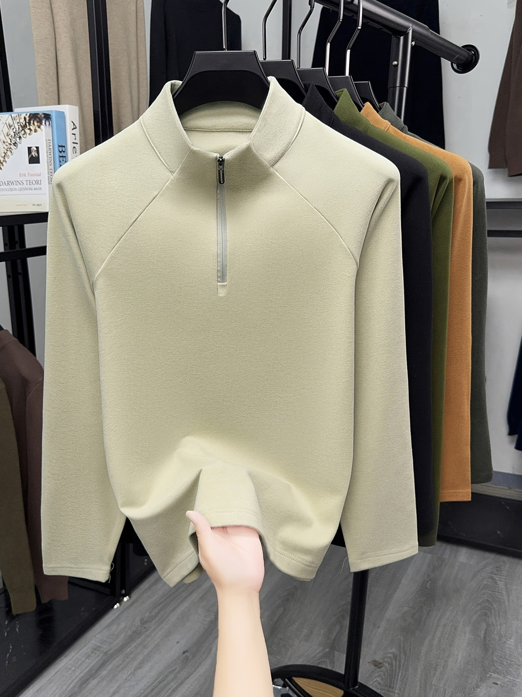 Fathers Day Gift for Men 2026 Early Spring New Half-Zipper Solid Color Men'S Sweatshirt, Easy And Atmospheric Comfortable Breathable, Daily Commute Casual - Khaki