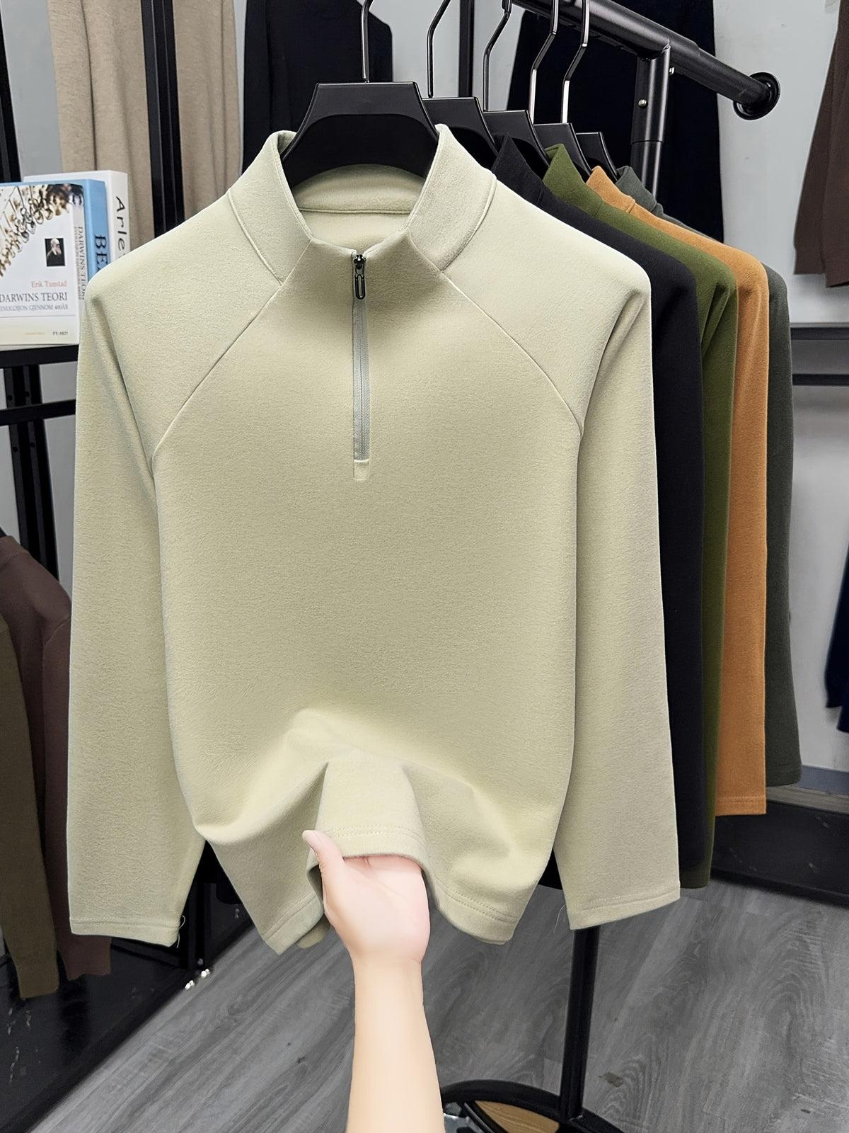 Fathers Day Gift for Men 2026 Early Spring New Half-Zipper Solid Color Men'S Sweatshirt, Easy And Atmospheric Comfortable Breathable, Daily Commute Casual - Khaki