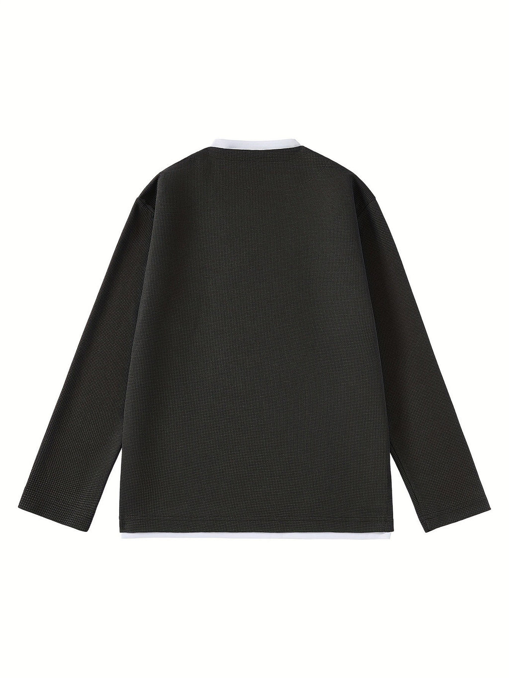2026 Spring Autumn Fashion Streetwear MAMA TRIED Print Loose Waffle Knit Fake Two-Piece Long Sleeve T-Shirt Men'S New Casual Outdoor Sports Breathable Oversize Top Trendy Letter Pattern Youth Student Daily Commute Versatile Base Layer Com - Black