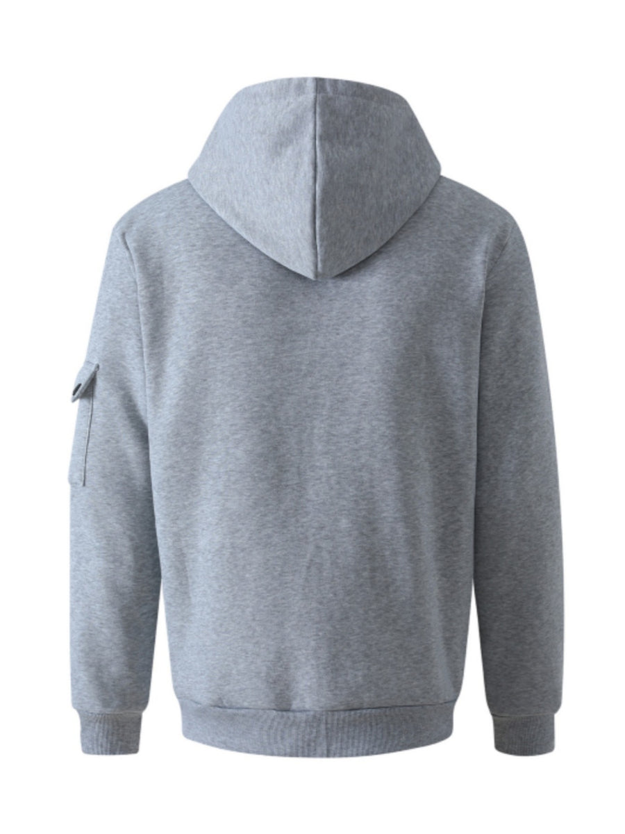 Men'S Basic NY Uppercase Letter Print Cargo Hooded Zipper Cardigan Casual Jacket - Light Grey