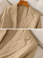 2026 New Solid Color Three-Quarter Sleeve Button Pocket Decoration Three-Dimensional Cut Slim Fit Commuter Casual Versatile Workplace - Khaki
