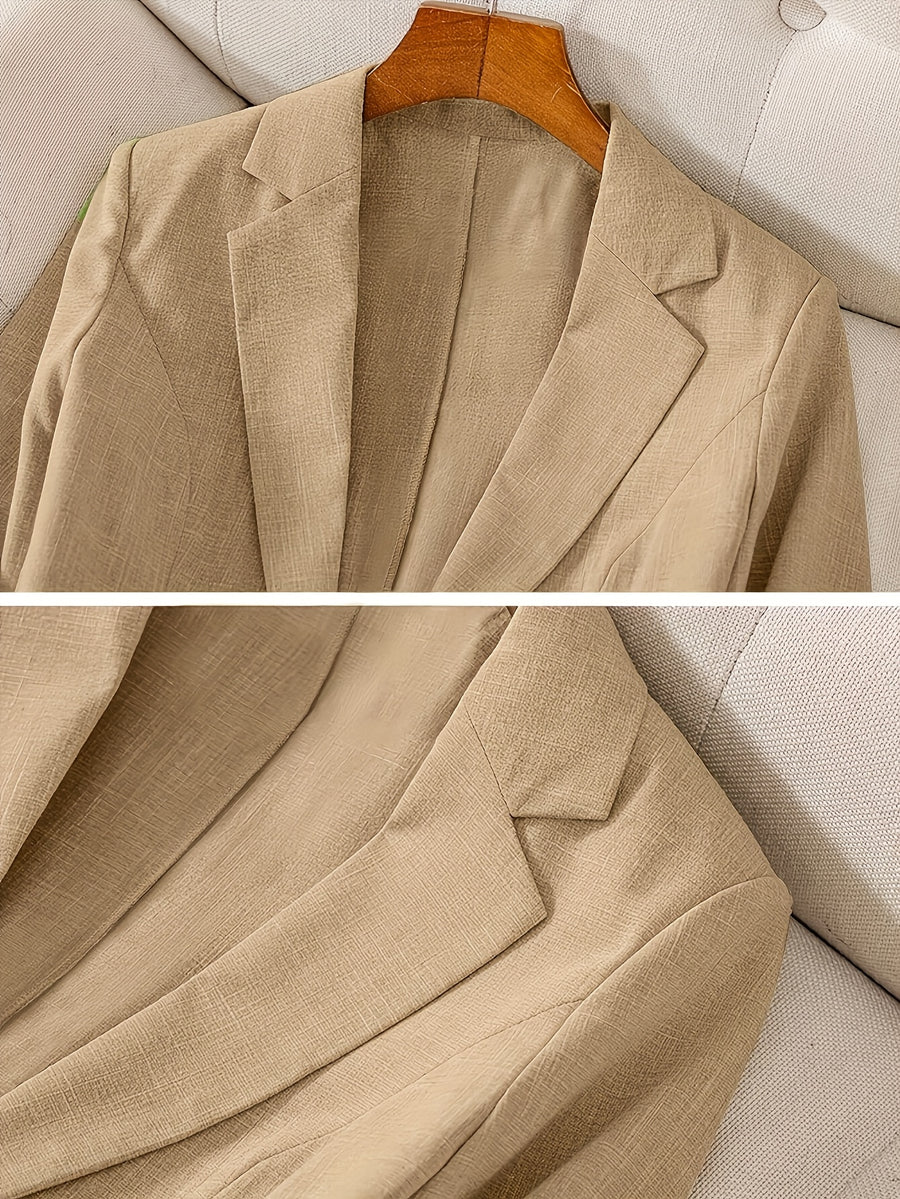 2026 New Solid Color Three-Quarter Sleeve Button Pocket Decoration Three-Dimensional Cut Slim Fit Commuter Casual Versatile Workplace - Khaki