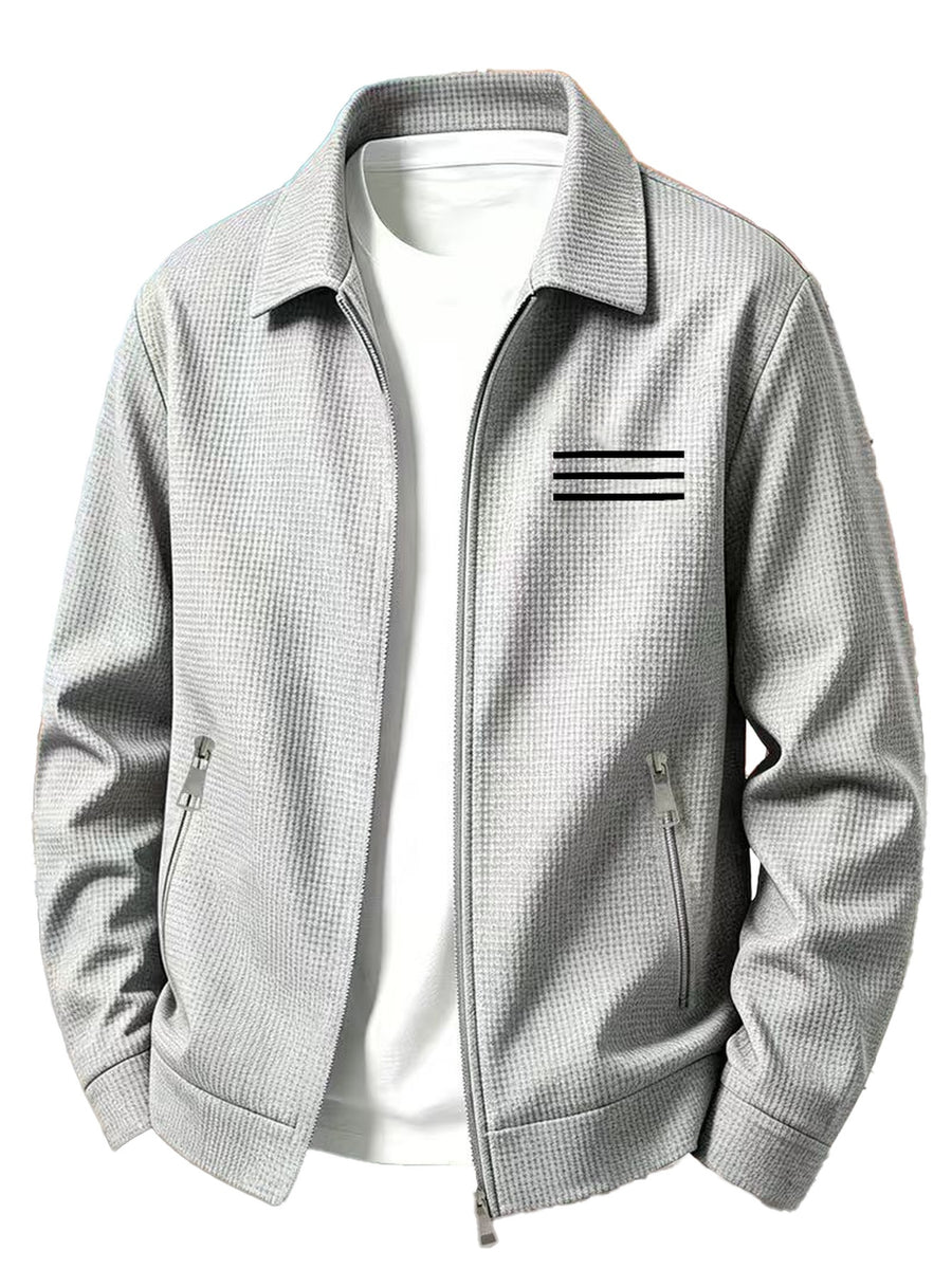 Waffle Knit Jacket, Double Pocket Design, Zip-up Jacket, Sporty Casual Style - Grey