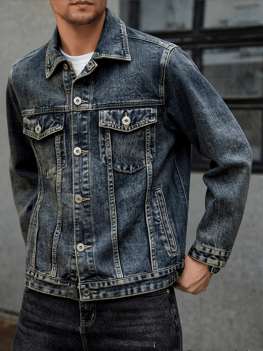 New Arrival: Snowflake Washed Trendy Denim Jacket - Sea Blue
