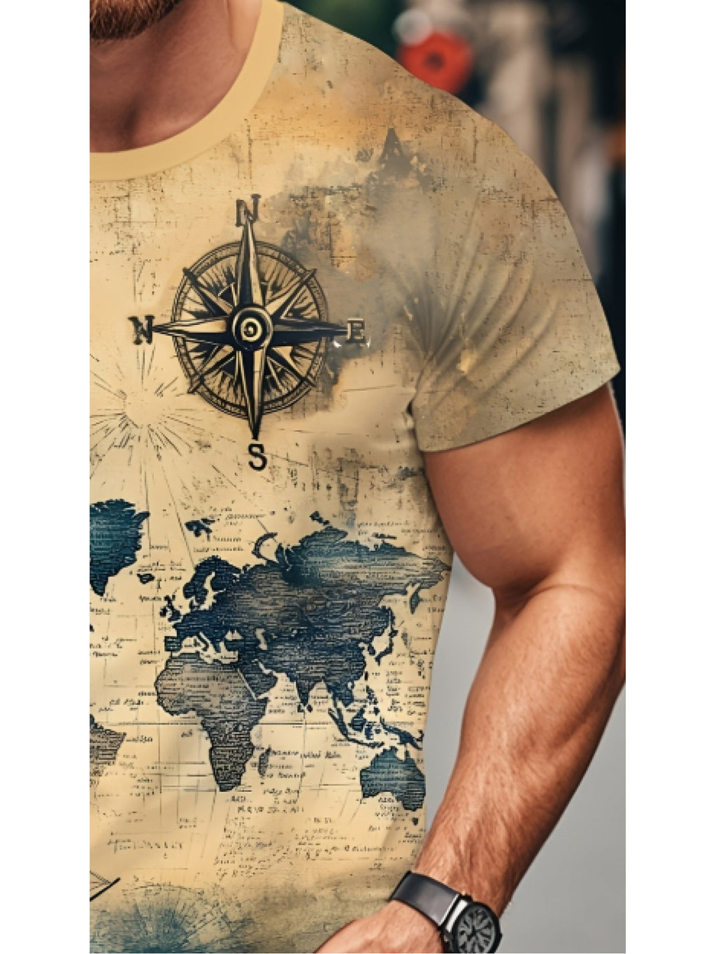 Men's Digital Print T-Shirt, Short-Sleeve Printed Tee, Nautical Sailboat and Map Background Pattern Print, Summer Fashion Streetwear Casual Sportswear for Men - Mixed colors