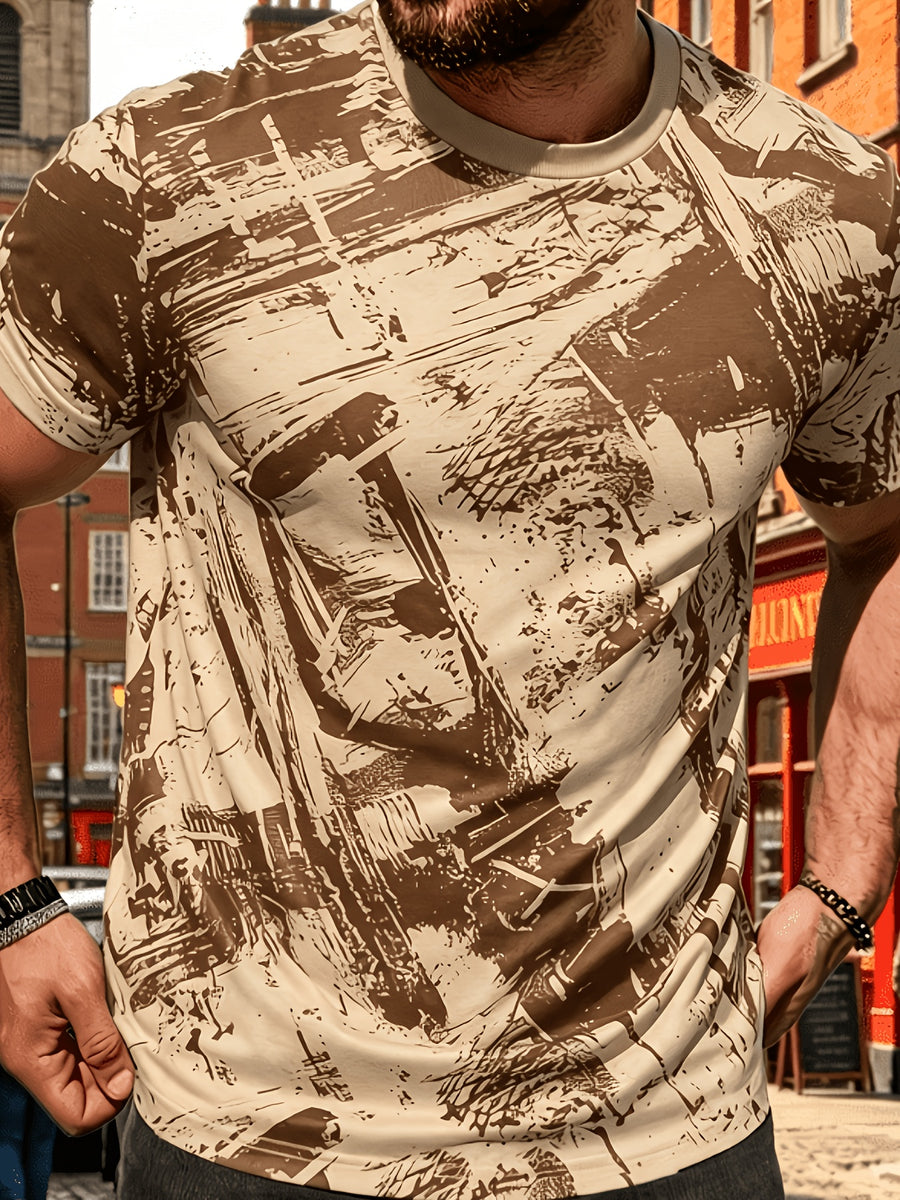 Men's Size-Coded Summer T-Shirts with Printed Design(Non-Textured), Ideal for Seaside Outdoor Sports Outfits - Style 8