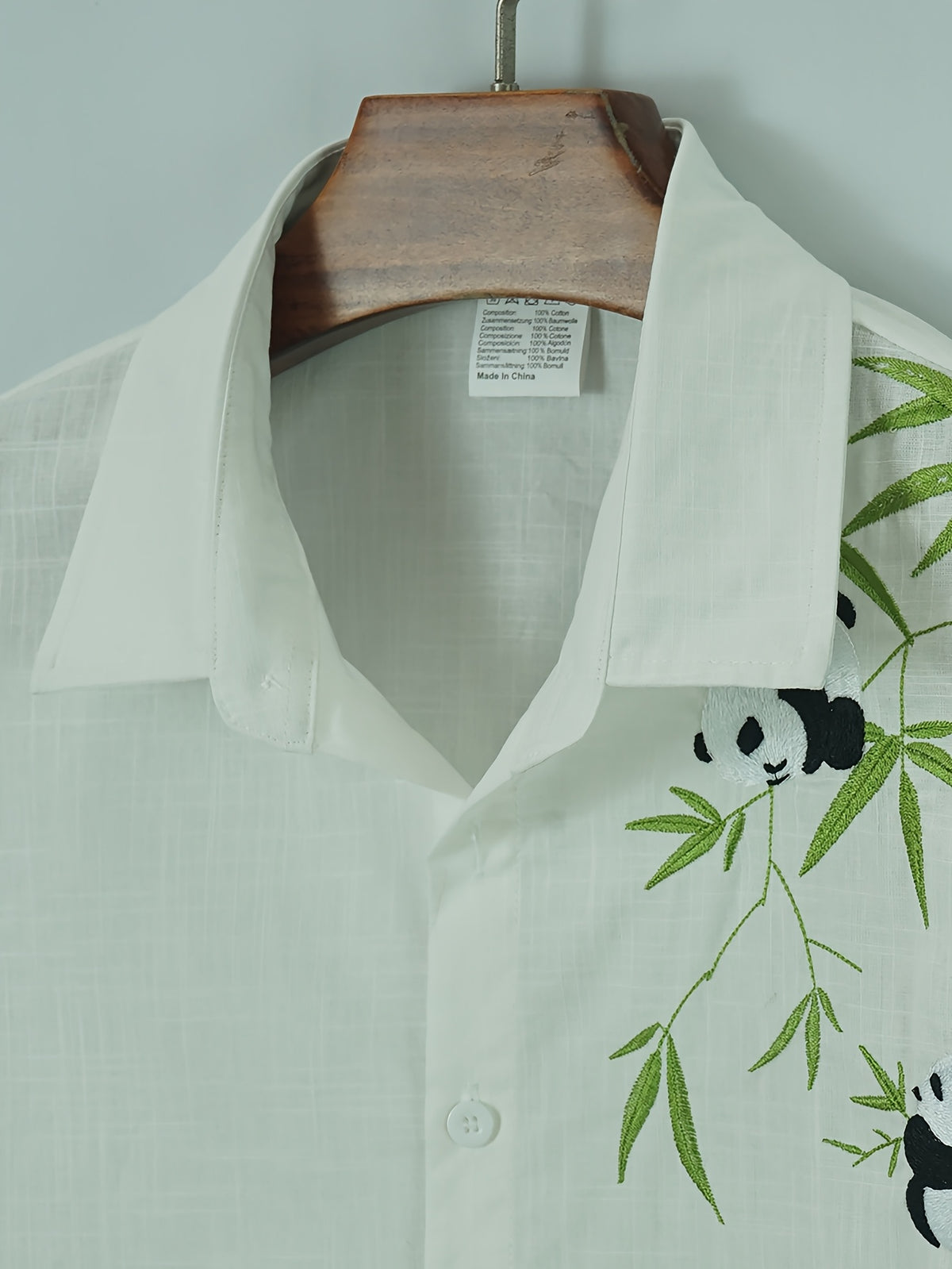 Men'S Vacation Style Embroidered Panda Shirt, Cute Panda Embroidery Design, Pure Comfortable Fabric, Regular Fit, Beach Vacation/Music Festival/Ideal Gift for Boyfriend Or Husband - White