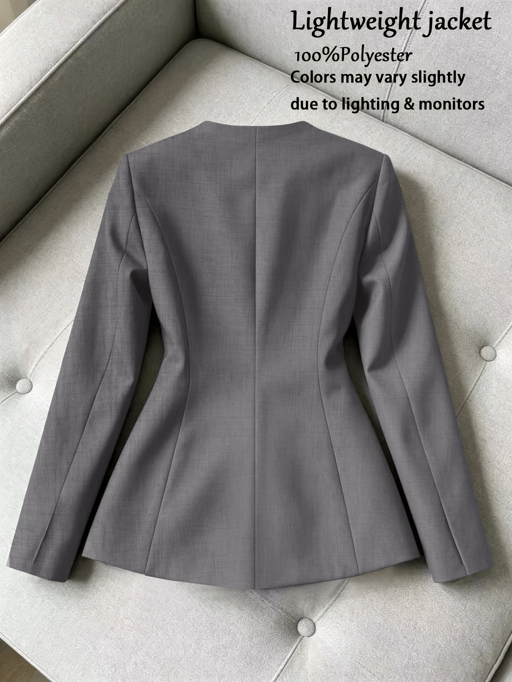 Women'S Suit Jacket with French Lapelless Diagonal Fastening And Waist-Tapered Design, Slim-Fit Silhouette, Suitable for Daily Commuting And Office Wear. New Spring And Autumn Collection, Fabric - Grey