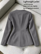 Women'S Suit Jacket with French Lapelless Diagonal Fastening And Waist-Tapered Design, Slim-Fit Silhouette, Suitable for Daily Commuting And Office Wear. New Spring And Autumn Collection, Fabric - Grey
