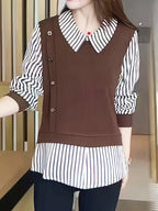 Spring And Autumn Fashion Patchwork Shirt for Women - Loess Ochre