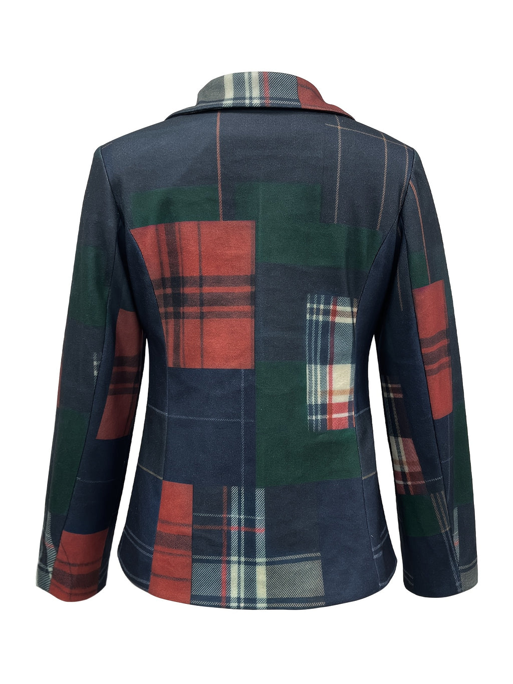 Patchwork Plaid Lapel Double-Breasted Short Blazer, Waist-Cinching Hem with Pockets, Long Sleeve Mini Suit Jacket, Casual Formal Versatile Outerwear - Mixed colors