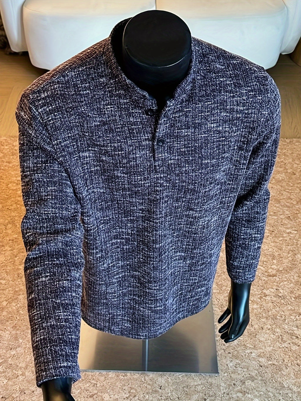 Autumn/Winter Striped Men's Loose Long Sleeve Casual Stand Collar -Lined - Fuchsia