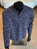 Autumn/Winter Striped Men's Loose Long Sleeve Casual Stand Collar -Lined - Fuchsia