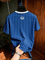 Men's Relaxed Fit T-Shirt with Wheat Ear Shield Print & Color-Block Shoulder Stripes - Breathable Drop Shoulder Short Sleeve Crew Neck Top, Loose Fit Suitable for Casual Casual Attire, Machine Washable - Mixed Color 3