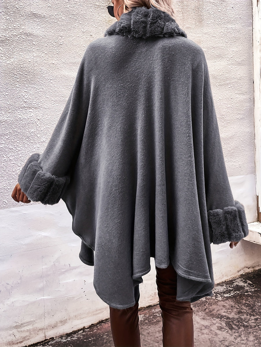 Western Autumn Winter New Mid-Length Luxurious Faux Patchwork Cardigan Sweater Tassel Shawl Cloak Coat - Grey