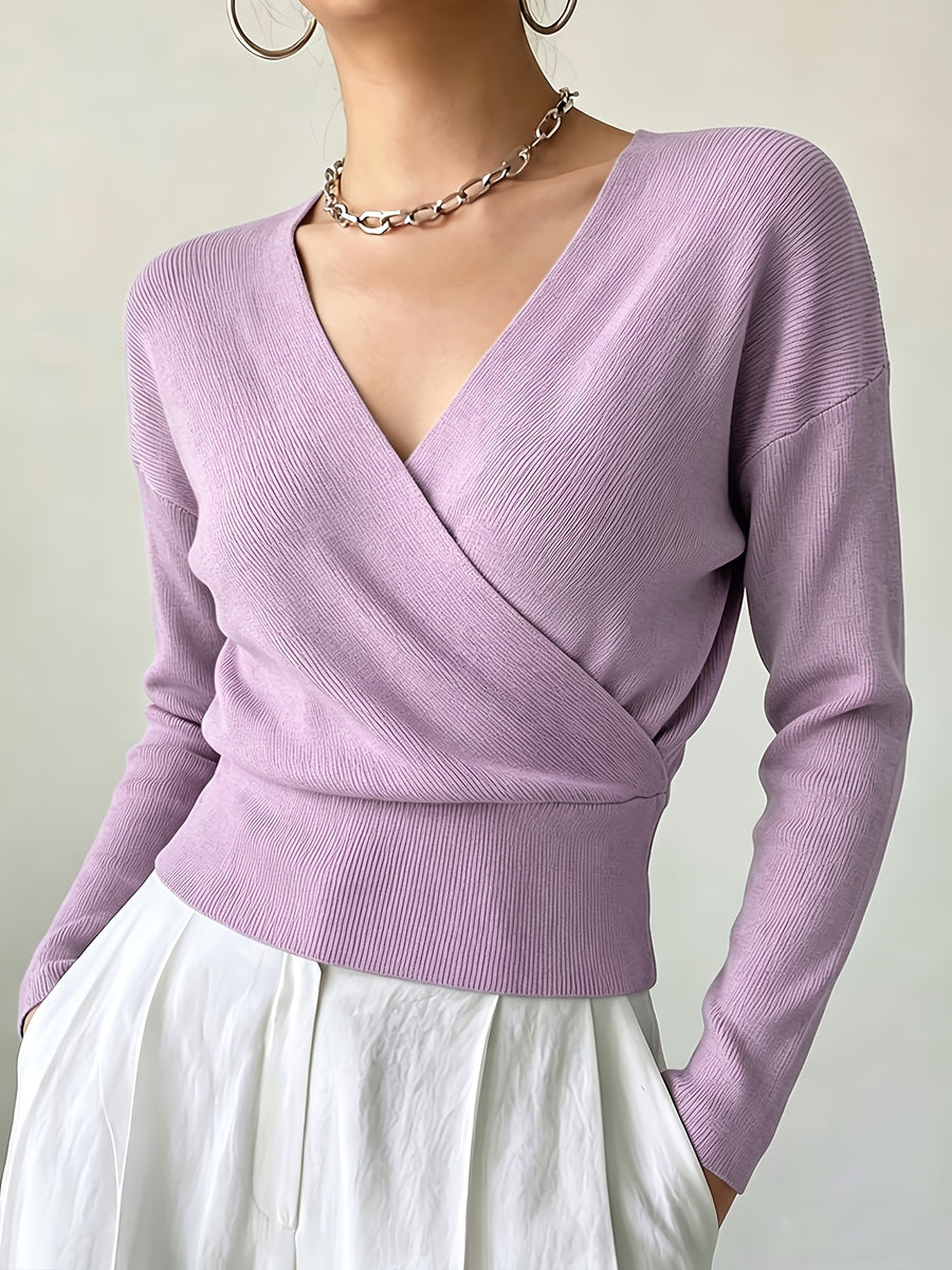 Women'S New Arrivals INS Autumn/Winter Cross-Collar Pullover, Elegant Versatile Loose Fit Machine Washable Long-Sleeve Knitwear - Purple