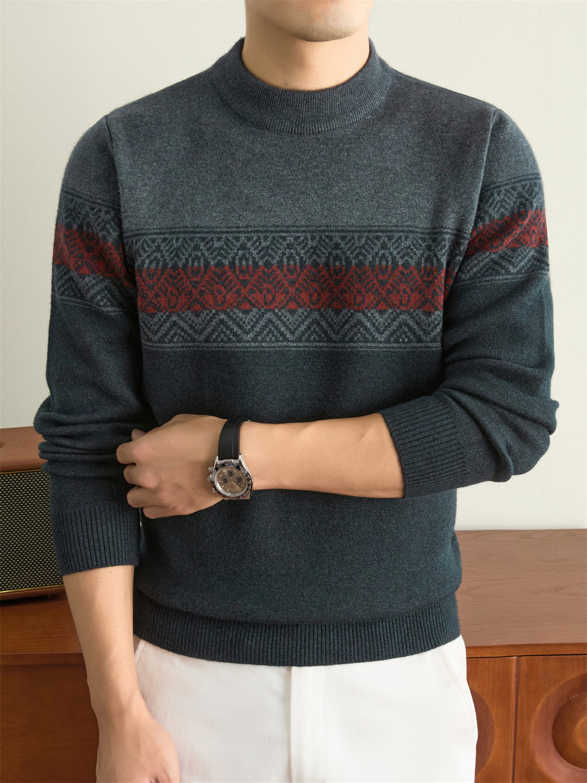 Men's Solid Color Knit Sweater - Warm Winter Crewneck Pullover, Basic Long-Sleeve Casual Sweater Suitable for Fall/Winter, Round Neck Knitwear for Office & Casual Attire, Hand Washable Solid Color Sweater - Green