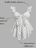 Elegant Women's Summer Holiday Tea Party Ruffled Trim Slim-Fit Vest, Suitable for Women, with Bow Decoration, Ideal for Valentine's Day Wear - Mixed colors