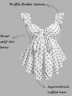 Elegant Women's Summer Holiday Tea Party Ruffled Trim Slim-Fit Vest, Suitable for Women, with Bow Decoration, Ideal for Valentine's Day Wear - Mixed colors