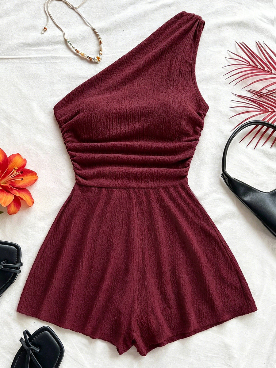 New Korean-Style Niche Jumpsuit for Women, Pure Alluring Vibe Strapless Fashionable A-Line Spicy Short Jumpsuit for Vacation Trips - Burgundy