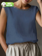 Summer Women'S Literary All- Retro Shirt 100% Top Lace Hollow Collar Loose Casual Versatile Everyday ASD1 - Gray Blue