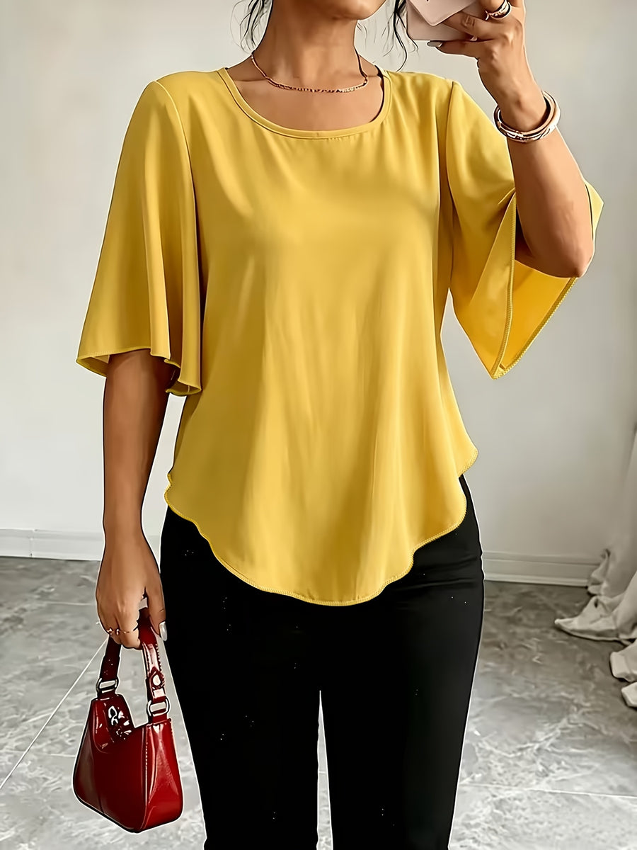 Women's Versatile Solid Color Shirt for Daily Commuting - Yellow