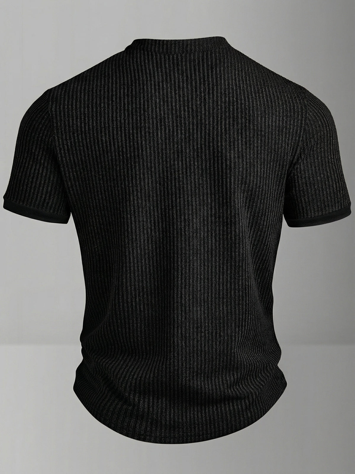 ROYALBOY Spring New Men's Casual Fashion Textured Two-Tone Striped Henley Shirt - Short Sleeve, Stand Collar, Suitable for Casual Outdoor Wear, Machine Washable, 100% Polyester Durable Wear-Resistant Fabric - Black