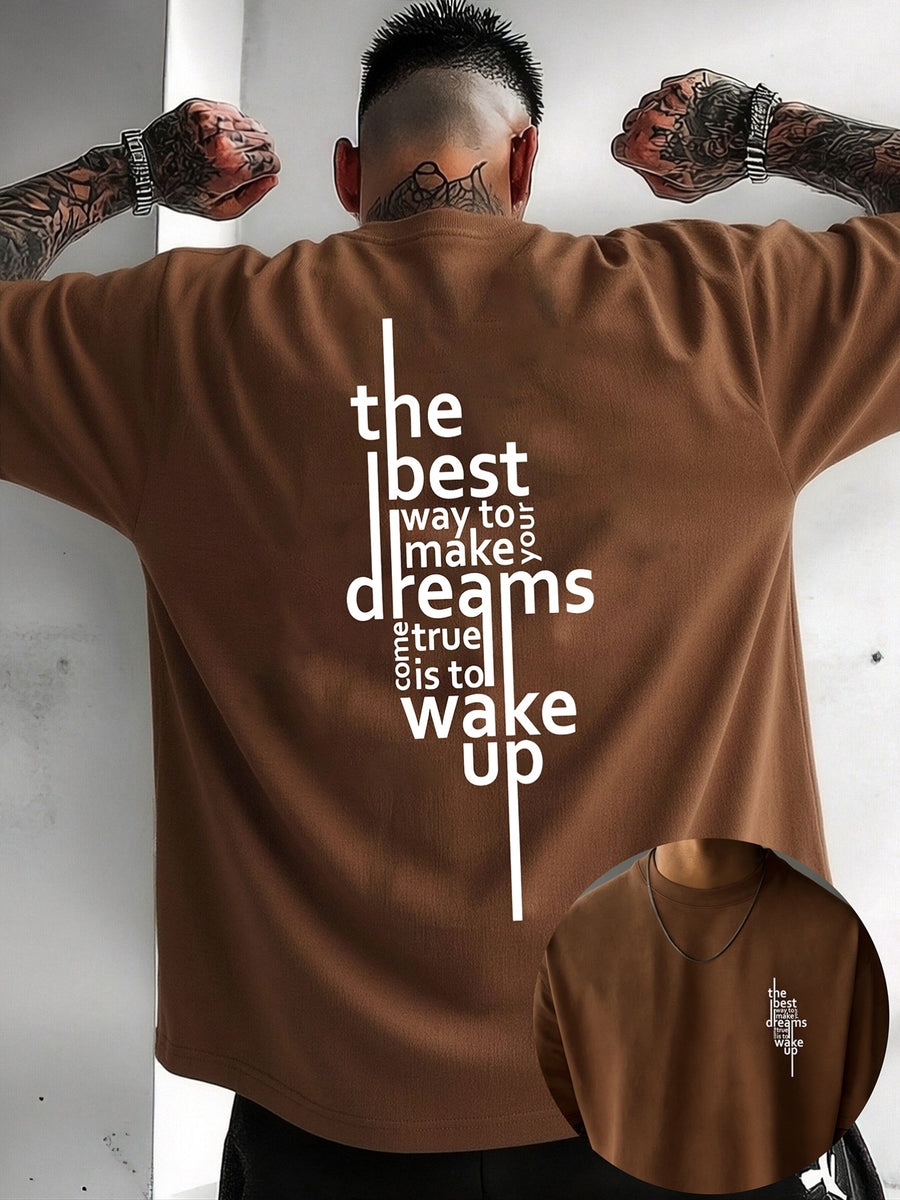Men'S New 100% T-Shirt, Letter Print on Back Comfortable Soft Breathable All-Season Casual Daily Versatile - Coffee Brown