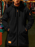 New Men's Casual Sports Sweatshirt and Hooded Long Knitted Jacket, Featuring a Multi-pocket Style. The Overall Fit Is Loose and Elegant. Fashionable Outdoor Casual Sweatshirt, Long-sleeved Cardigan, Hooded Design, Winter Clothes for Men - Black