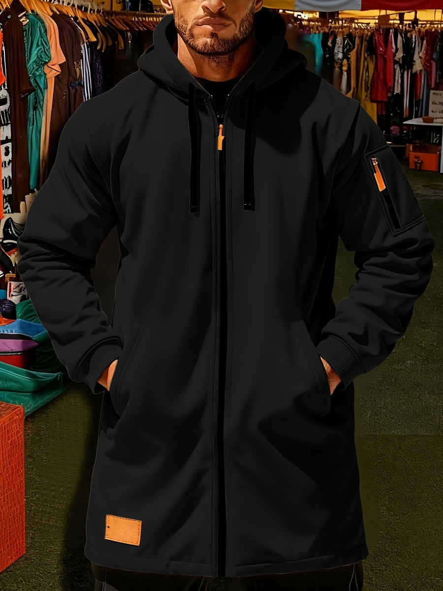 New Men's Casual Sports Sweatshirt and Hooded Long Knitted Jacket, Featuring a Multi-pocket Style. The Overall Fit Is Loose and Elegant. Fashionable Outdoor Casual Sweatshirt, Long-sleeved Cardigan, Hooded Design, Winter Clothes for Men - Black