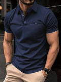 Men's New Polo Shirt, Piqué Soft Fabric, Faux Pocket, Outdoor Casual Business Breathable Polo Shirt, Suitable for Vacation and Business Occasions, Essential for Daily Casual Wear - Navy Color