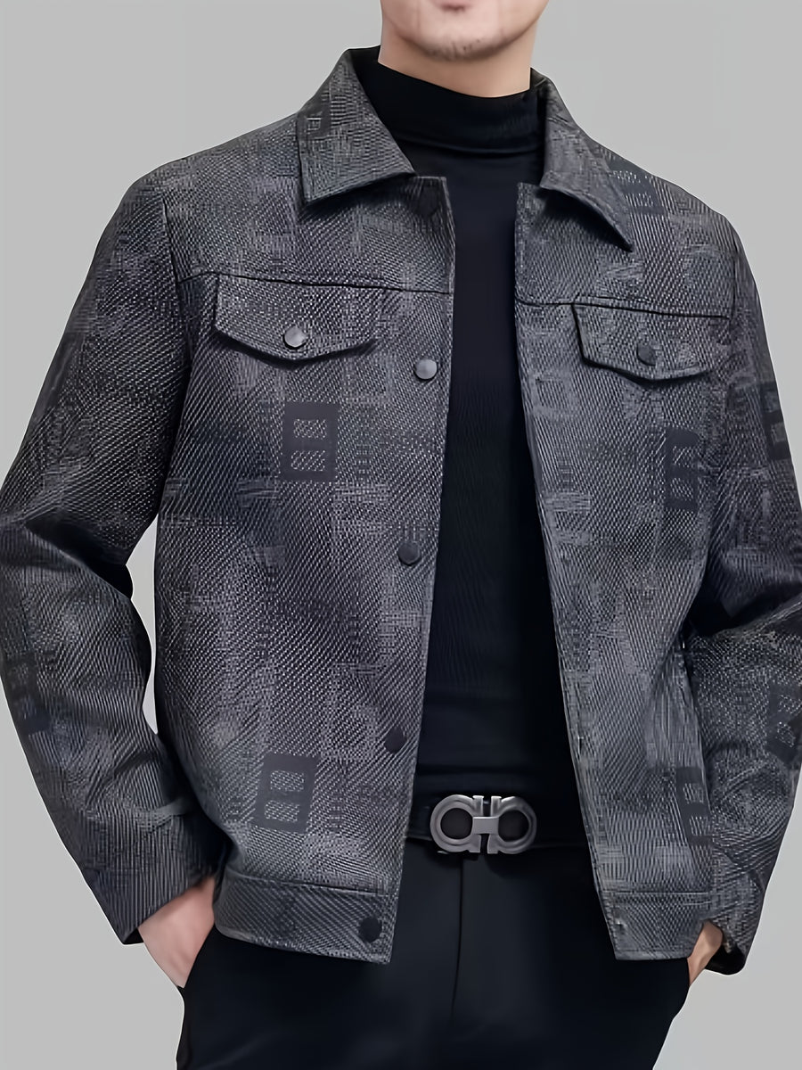 Men's Jacket PU Letter Print Outerwear Spring Autumn Winter - Black