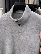 Men's Floral Yarn Stand Collar Long Sleeve Top, Multi-Color Options for Autumn, Half-Button Pullover Base Layer, Fine, Skin-Friendly, and Comfortable Fabric, Suitable for Business Commuting and Business Trips, Loose and Casual Men's Wear for Fishing - Light Grey