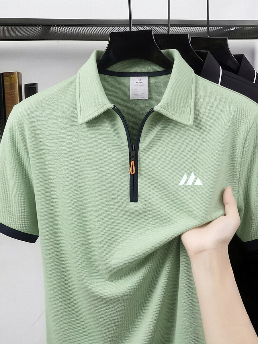 Summer New Men'S Half-Zipper Collar Short Sleeve Polo Shirt Casual Loose All-Match Polo Shirt - Bean Green