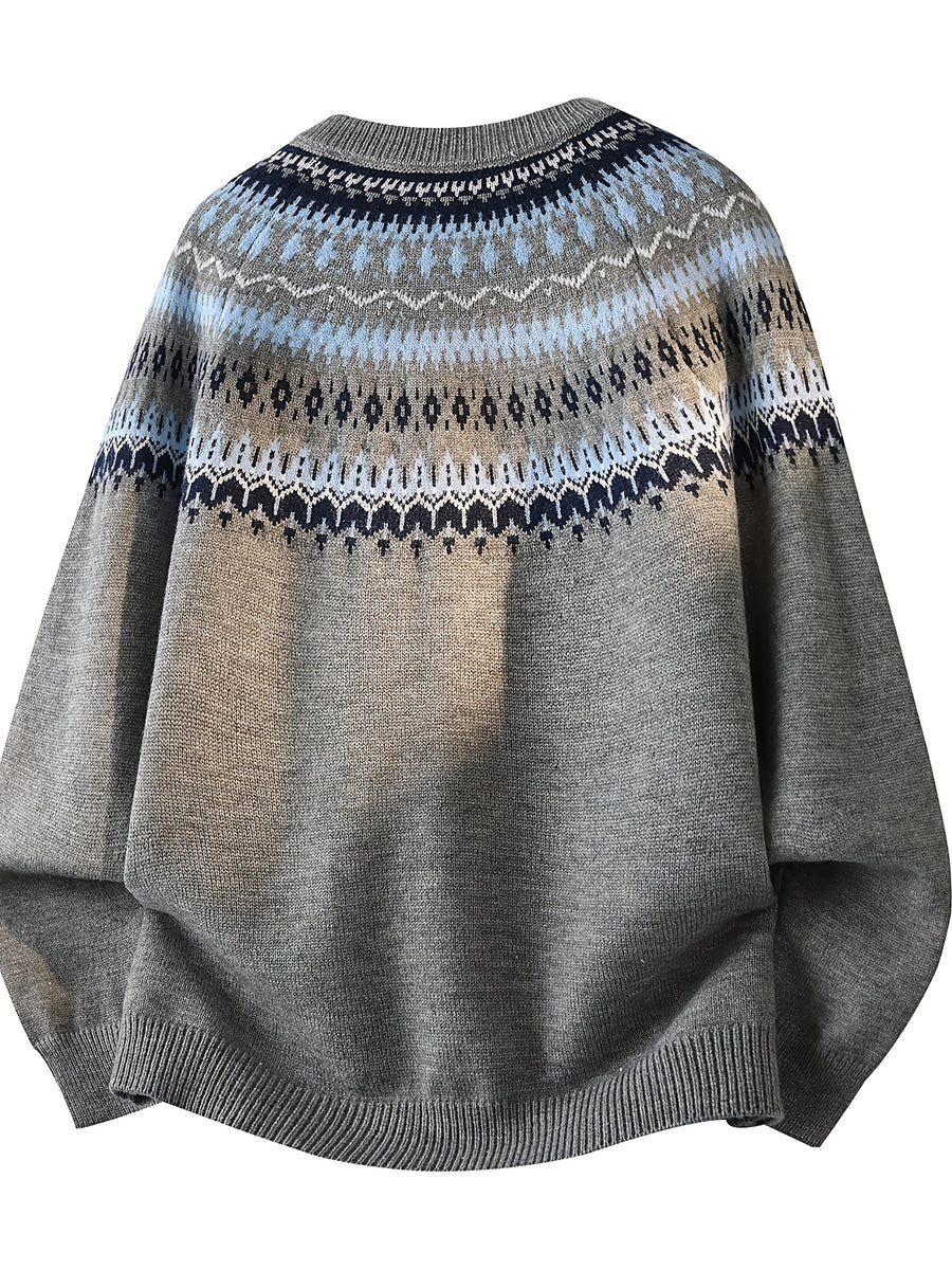 Du Jing Lan OBM 1pc Autumn/Winter New Arrival Men's Knitted Cardigan, Old Money Style Contrast Color Single-Breasted Button Closure Crew Neck Open Front Knitted Cardigan, Men's Business Casual Fashion Open Front Knitted Cardigan Top - Grey