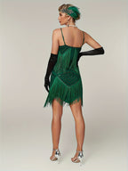 1920S Vintage Sequin Cape Gatsby Flapper Dress Tassel Evening Party Dress for Women Sequined Dress with Beads Toast Small Formal Dress - Green
