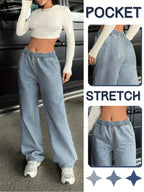 Women'S Fashionable Stretch Denim Long Pants, Comfortable And Versatile Casual Elastic Waist Pants, Suitable for All Seasons, Ideal for Dates, Shopping, Dining Out And Other Occasions, Elegant And Fashionable Slim-Fitting Pants - Bright Steel Blue