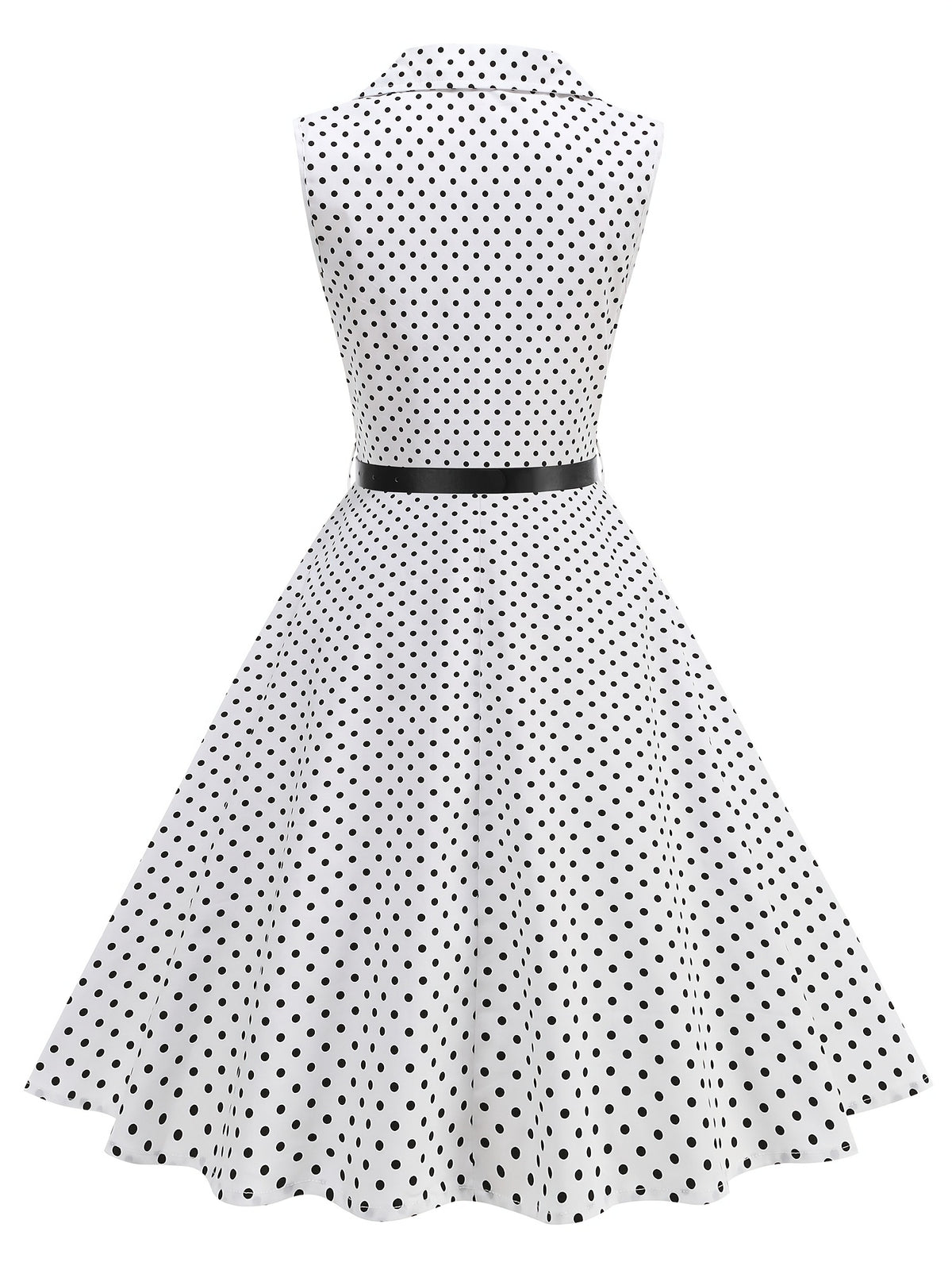 Vintage-style Polka Dot Waist-cinching Sleeveless Flared Bridesmaid Dress - White