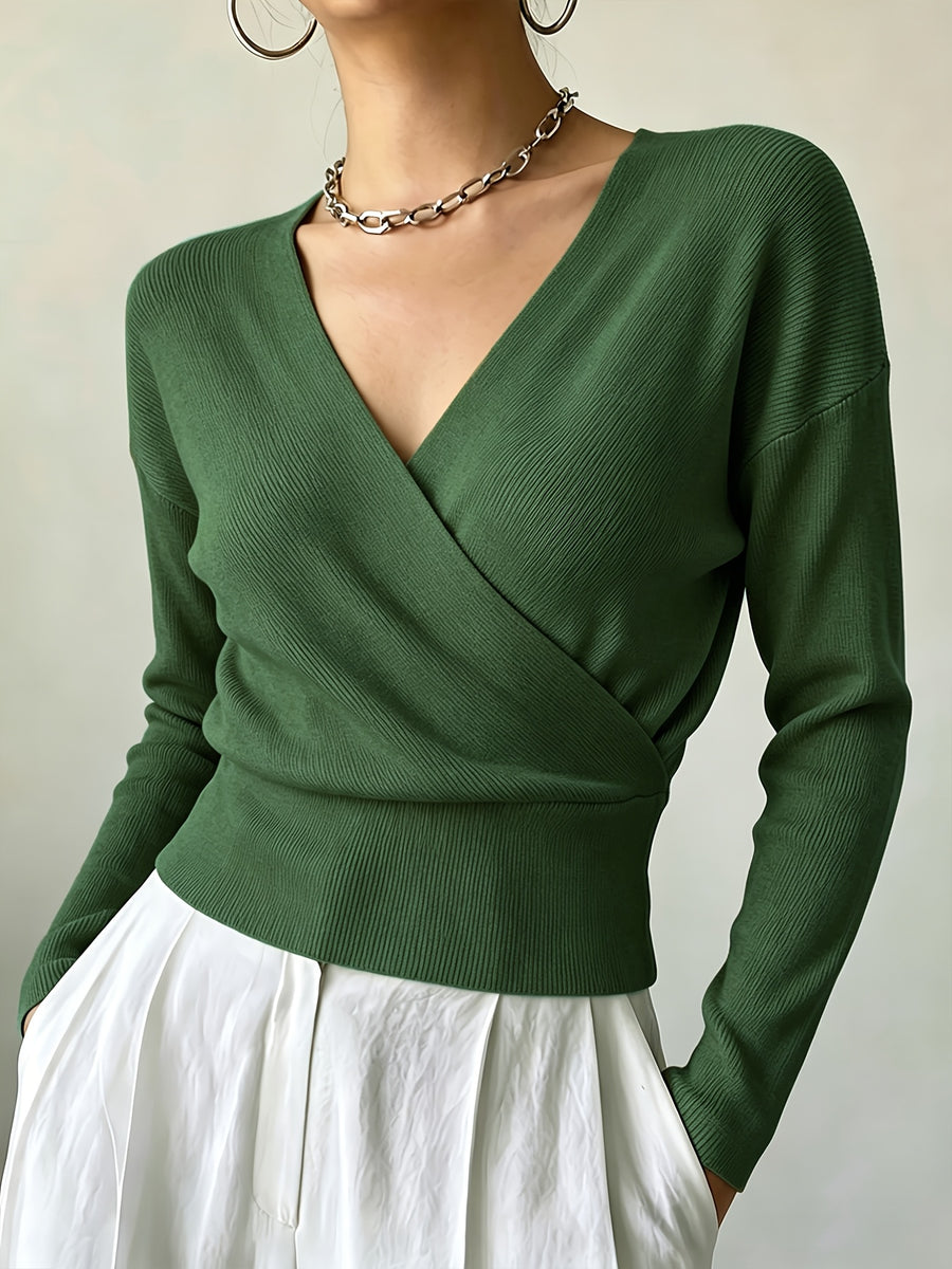 Women'S New Arrivals INS Autumn/Winter Cross-Collar Pullover, Elegant Versatile Loose Fit Machine Washable Long-Sleeve Knitwear - Army Green