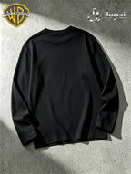Warner Bros. Exclusive License, Men'S Hip-Hop Streetwear Classic Character Print Long Sleeve Shirt, Casual Apparel, Fashion Top, Suitable for Spring And Autumn Outdoor Activities - Black