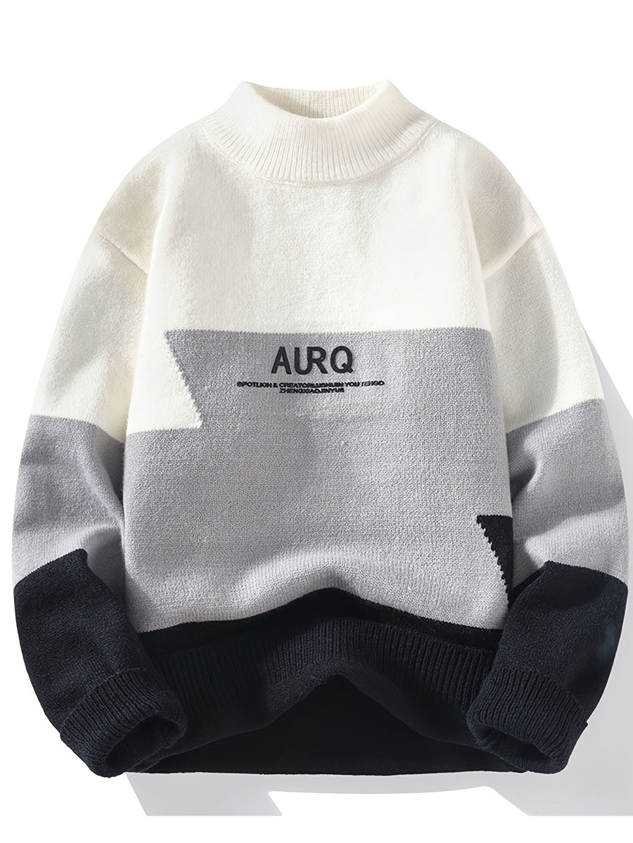 2026 Autumn/Winter New Youth Men'S Round Neck Fashionable And Casual Versatile Color Contrasting Knitted Sweater - White