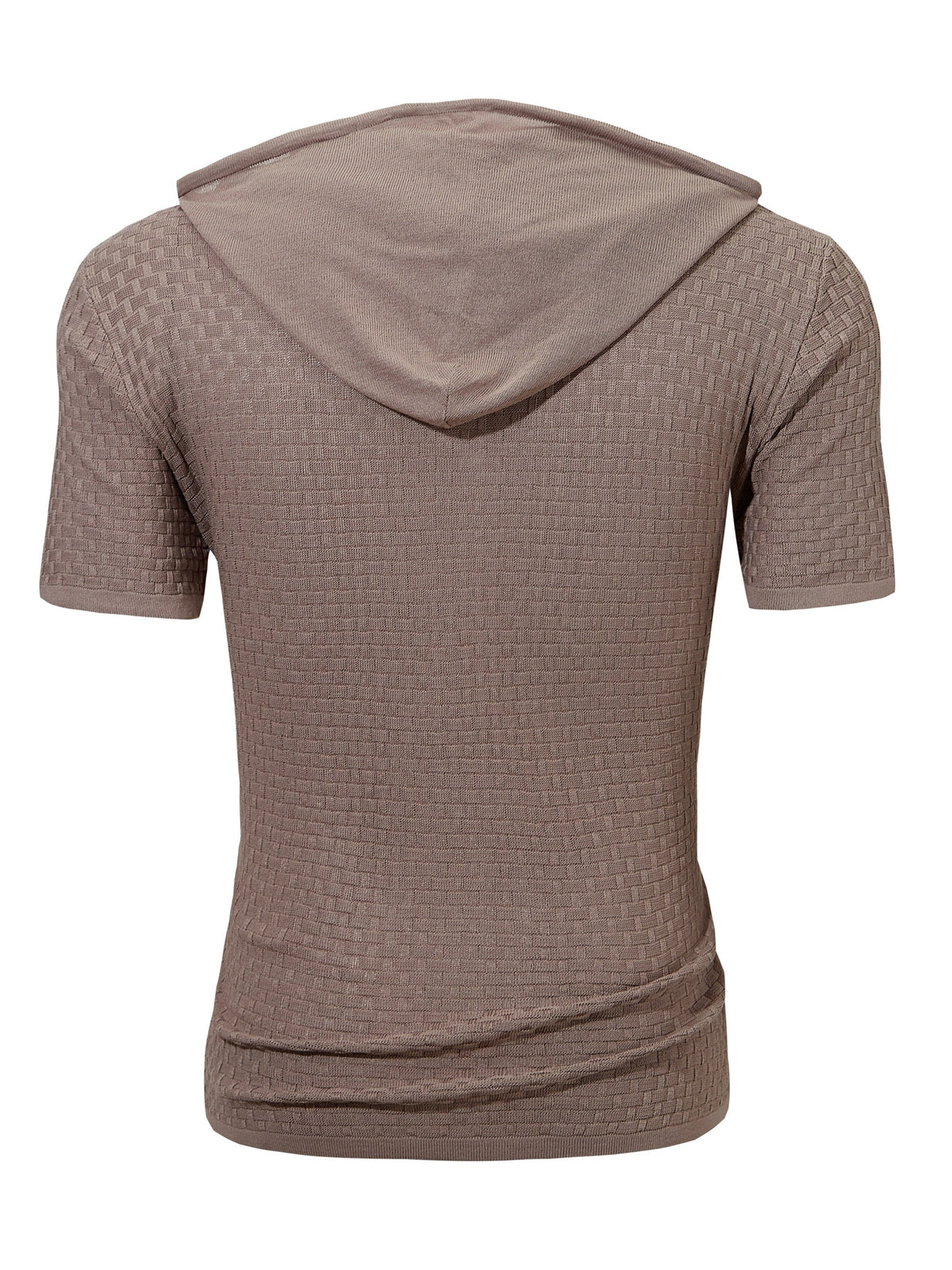 Men's Waffle Knit Hooded Short Sleeve T-Shirt - Adjustable Hood with Waffle Texture, Breathable Casual Top, Machine Washable Suitable for - Wear, Versatile for Gym, Outdoor & Everyday Use, Fit Short Sleeve Shirt - Light Brown-1