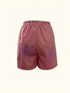 Western Style Women'S Striped Casual Shorts, Summer Loose Wide-Leg Home Pants, Wearable Outside - Brick Red