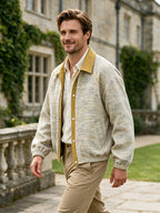2-in-1 Look Color-Block Lapel Jacket for Men, Autumn High-End Textured Outerwear, Vintage Loose Fit Casual Top - Khaki