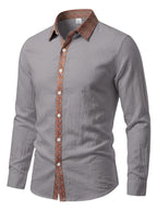 Men's Retro Button- Linen Shirt - Lightweight Breathable Suitable for Beach Vacation, Travel & Daily Wear, Loose Fit Roll Sleeve Collar & Placket Button Collar Shirt, Machine Washable for - Resort Wear (Solid Color) - Dark Gray