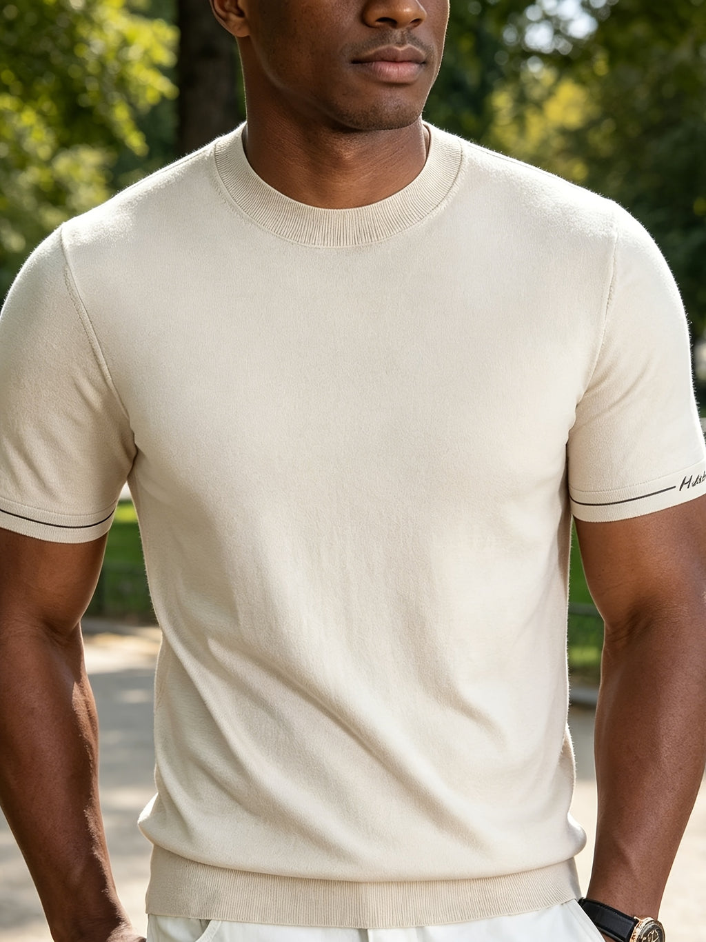 Men'S Easy Business Casual Round Neck Knit Short Sleeve T-Shirt, Skin-Friendly Fresh Regular Fit Durable, Summer Commute Office Client Meeting Family Gathering Short Distance Travel Shopping Date Daily Top - Yami Apricot