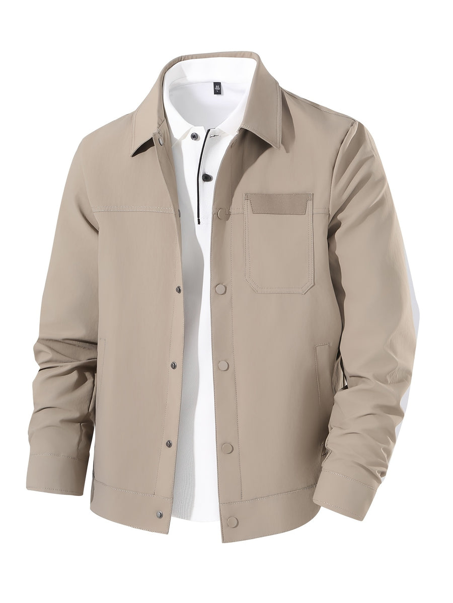 Spring New Lapel Button- Men'S Jacket, Durable And Thin Business Casual Wear, Versatile Long-Sleeve Men'S Top MD12601 - Khaki